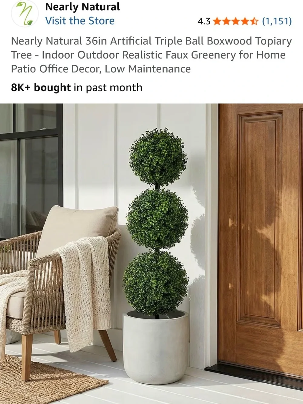 Triple Ball Topiary Artificial Plant in Black Planter - Green
